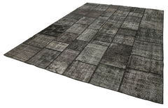 Kırk Yama Siyah Patchwork Pamuk Yün El Dokuma Halısı 254x356 Agacan