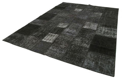 Kırk Yama Siyah Patchwork Pamuk Yün El Dokuma Halısı 255x352 Agacan