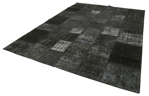 Kırk Yama Siyah Patchwork Pamuk Yün El Dokuma Halısı 255x352 Agacan