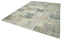 Kırk Yama Mavi Patchwork Pamuk Yün El Dokuma Halısı 258x355 Agacan