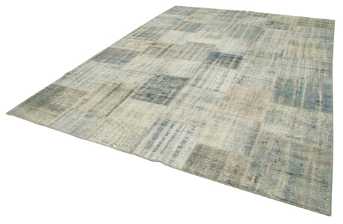 Kırk Yama Mavi Patchwork Pamuk Yün El Dokuma Halısı 258x355 Agacan