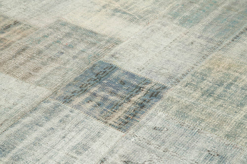 Kırk Yama Mavi Patchwork Pamuk Yün El Dokuma Halısı 258x355 Agacan