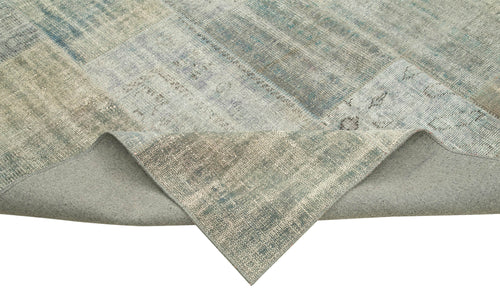 Kırk Yama Mavi Patchwork Pamuk Yün El Dokuma Halısı 258x355 Agacan