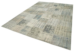 Kırk Yama Mavi Patchwork Pamuk Yün El Dokuma Halısı 247x352 Agacan