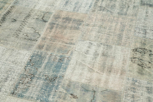 Kırk Yama Mavi Patchwork Pamuk Yün El Dokuma Halısı 247x352 Agacan