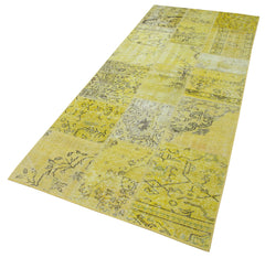 Kırk Yama Sarı Patchwork Pamuk Yün El Dokuma Halısı 107x257 Agacan