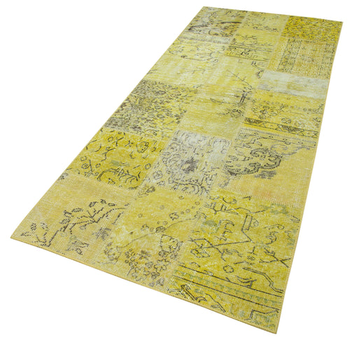 Kırk Yama Sarı Patchwork Pamuk Yün El Dokuma Halısı 107x257 Agacan