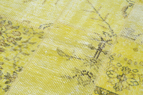 Kırk Yama Sarı Patchwork Pamuk Yün El Dokuma Halısı 107x257 Agacan