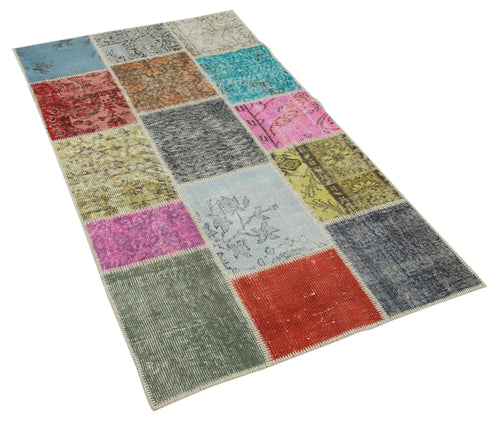 Kırk Yama Gri Patchwork Pamuk Yün El Dokuma Halısı 94x163 Agacan