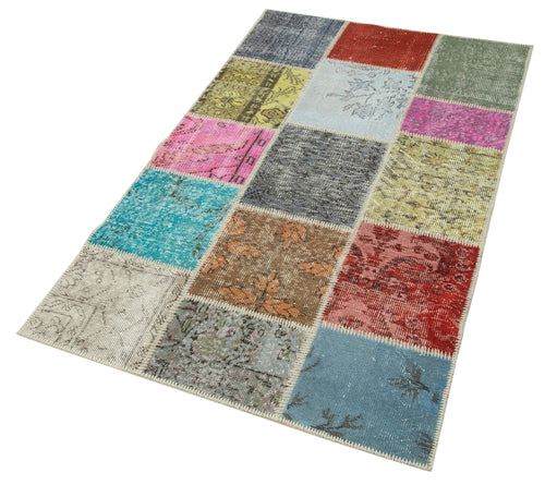 Kırk Yama Gri Patchwork Pamuk Yün El Dokuma Halısı 94x163 Agacan