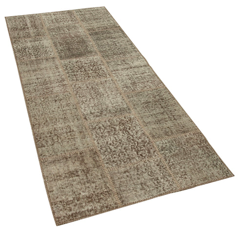 Kırk Yama Kahverengi Patchwork Pamuk Yün El Dokuma Halısı 86x205 Agacan