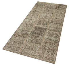 Kırk Yama Kahverengi Patchwork Pamuk Yün El Dokuma Halısı 86x205 Agacan