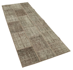 Kırk Yama Kahverengi Patchwork Pamuk Yün El Dokuma Halısı 85x232 Agacan