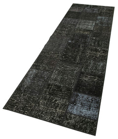 Kırk Yama Siyah Patchwork Pamuk Yün El Dokuma Halısı 85x299 Agacan