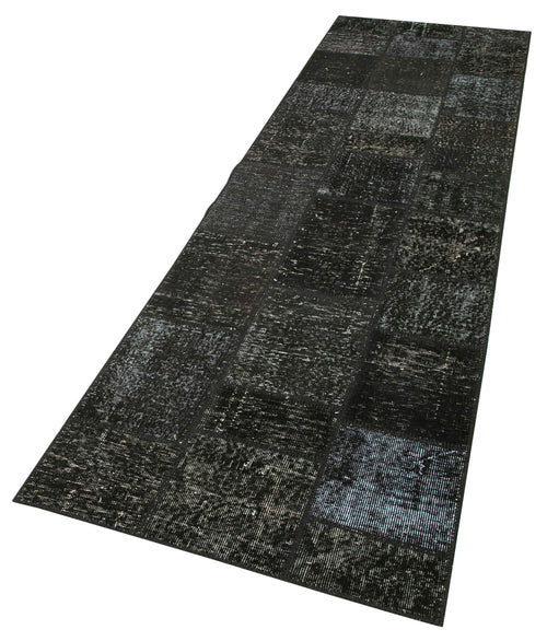 Kırk Yama Siyah Patchwork Pamuk Yün El Dokuma Halısı 85x299 Agacan