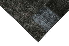 Kırk Yama Siyah Patchwork Pamuk Yün El Dokuma Halısı 85x299 Agacan