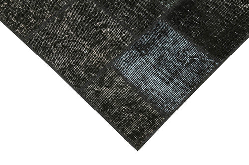 Kırk Yama Siyah Patchwork Pamuk Yün El Dokuma Halısı 85x299 Agacan