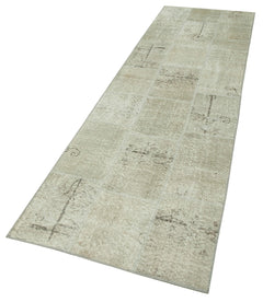 Kırk Yama Bej Patchwork Pamuk Yün El Dokuma Halısı 87x302 Agacan