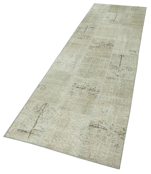 Kırk Yama Bej Patchwork Pamuk Yün El Dokuma Halısı 87x302 Agacan