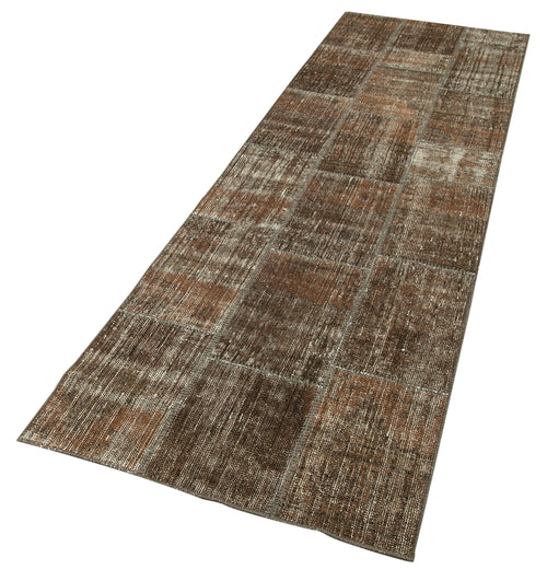 Kırk Yama Kahverengi Patchwork Pamuk Yün El Dokuma Halısı 85x281 Agacan