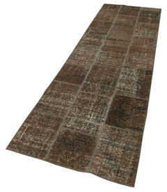 Kırk Yama Kahverengi Patchwork Pamuk Yün El Dokuma Halısı 86x306 Agacan