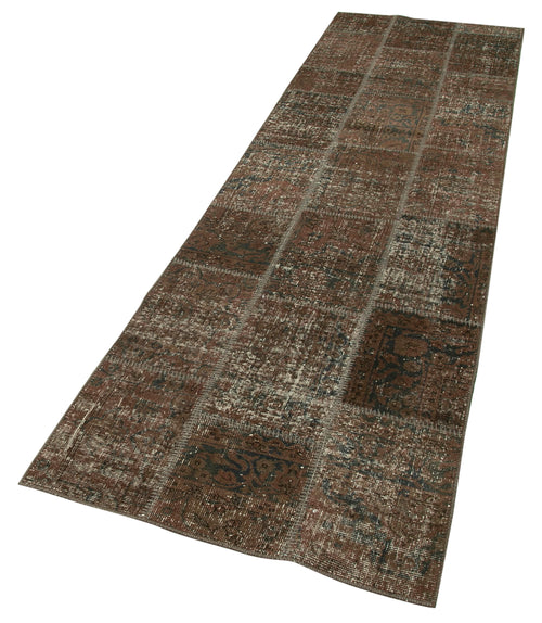 Kırk Yama Kahverengi Patchwork Pamuk Yün El Dokuma Halısı 86x306 Agacan
