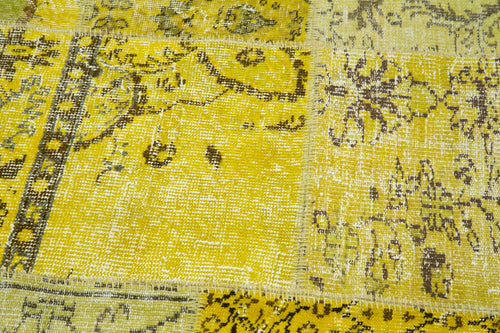 Kırk Yama Sarı Patchwork Pamuk Yün El Dokuma Halısı 196x196 Agacan