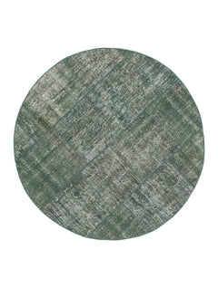 Kırk Yama Yeşil Patchwork Pamuk Yün El Dokuma Halısı 157x157 Agacan