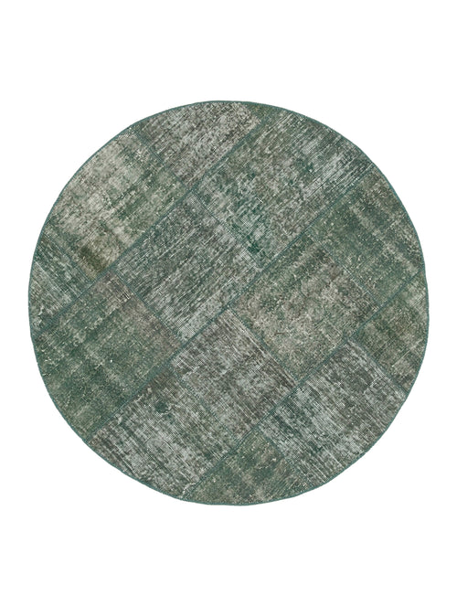 Kırk Yama Yeşil Patchwork Pamuk Yün El Dokuma Halısı 157x157 Agacan