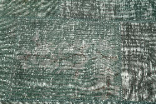 Kırk Yama Yeşil Patchwork Pamuk Yün El Dokuma Halısı 157x157 Agacan