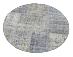 Kırk Yama Gri Patchwork Pamuk Yün El Dokuma Halısı 114x114 Agacan