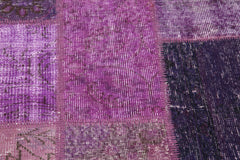 Kırk Yama Mor Patchwork Pamuk Yün El Dokuma Halısı 145x145 Agacan