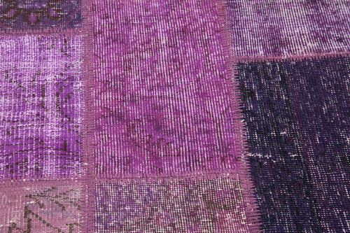 Kırk Yama Mor Patchwork Pamuk Yün El Dokuma Halısı 145x145 Agacan