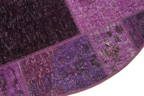 Kırk Yama Mor Patchwork Pamuk Yün El Dokuma Halısı 145x145 Agacan