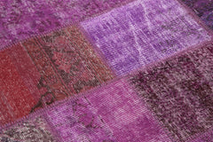 Kırk Yama Mor Patchwork Pamuk Yün El Dokuma Halısı 145x145 Agacan