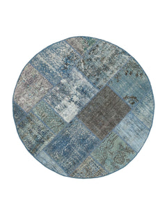 Kırk Yama Mavi Patchwork Pamuk Yün El Dokuma Halısı 156x156 Agacan