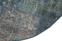 Kırk Yama Mavi Patchwork Pamuk Yün El Dokuma Halısı 156x156 Agacan