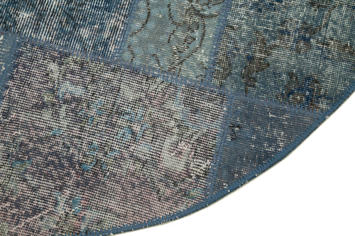 Kırk Yama Mavi Patchwork Pamuk Yün El Dokuma Halısı 156x156 Agacan