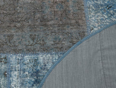 Kırk Yama Mavi Patchwork Pamuk Yün El Dokuma Halısı 156x156 Agacan