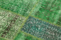 Kırk Yama Yeşil Patchwork Pamuk Yün El Dokuma Halısı 153x153 Agacan