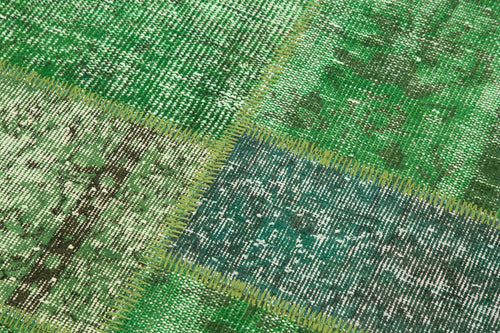 Kırk Yama Yeşil Patchwork Pamuk Yün El Dokuma Halısı 153x153 Agacan