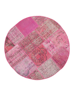 Kırk Yama Pembe Patchwork Pamuk Yün El Dokuma Halısı 156x156 Agacan