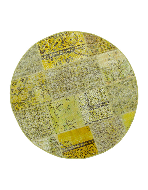 Kırk Yama Sarı Patchwork Pamuk Yün El Dokuma Halısı 151x151 Agacan
