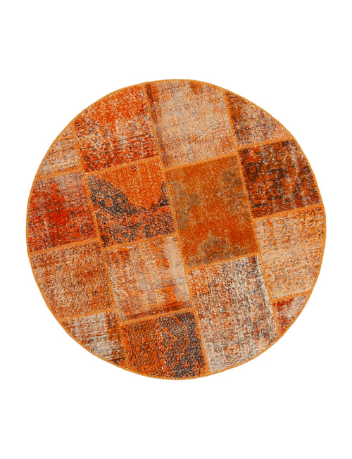 Kırk Yama Turuncu Patchwork Pamuk Yün El Dokuma Halısı 150x150 Agacan