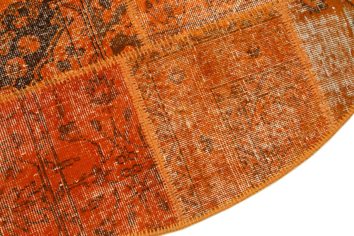 Kırk Yama Turuncu Patchwork Pamuk Yün El Dokuma Halısı 150x150 Agacan