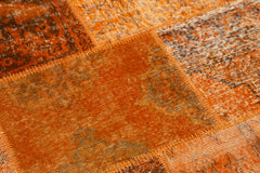 Kırk Yama Turuncu Patchwork Pamuk Yün El Dokuma Halısı 150x150 Agacan