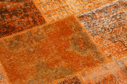 Kırk Yama Turuncu Patchwork Pamuk Yün El Dokuma Halısı 150x150 Agacan