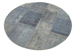 Kırk Yama Mavi Patchwork Pamuk Yün El Dokuma Halısı 136x136 Agacan