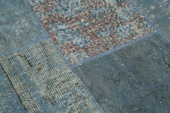Kırk Yama Mavi Patchwork Pamuk Yün El Dokuma Halısı 154x154 Agacan
