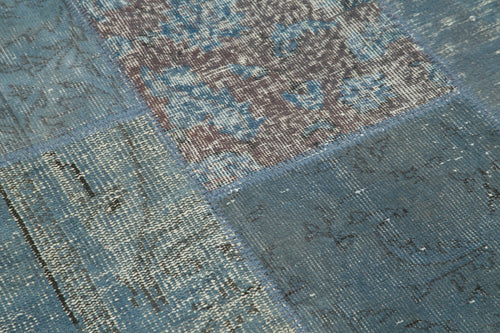 Kırk Yama Mavi Patchwork Pamuk Yün El Dokuma Halısı 154x154 Agacan